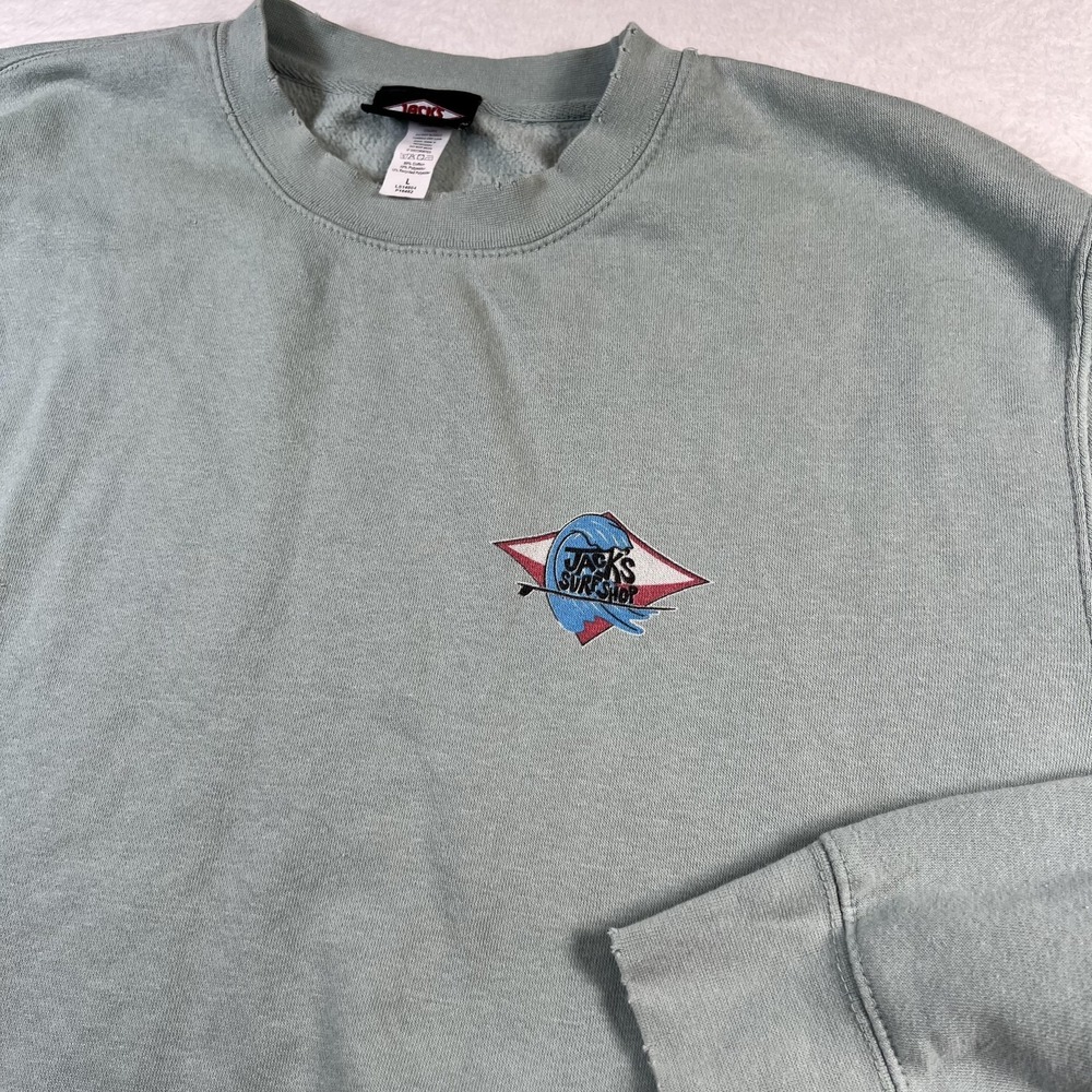 Jack's Surfboards Sweatshirt Mens Large Green Surf Shop Graphic Fleece Crewneck